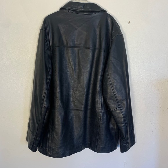 Wilsons Leather Mens L Black Leather Car Coat Quilted Lining Button Front Jacket - Picture 11 of 16